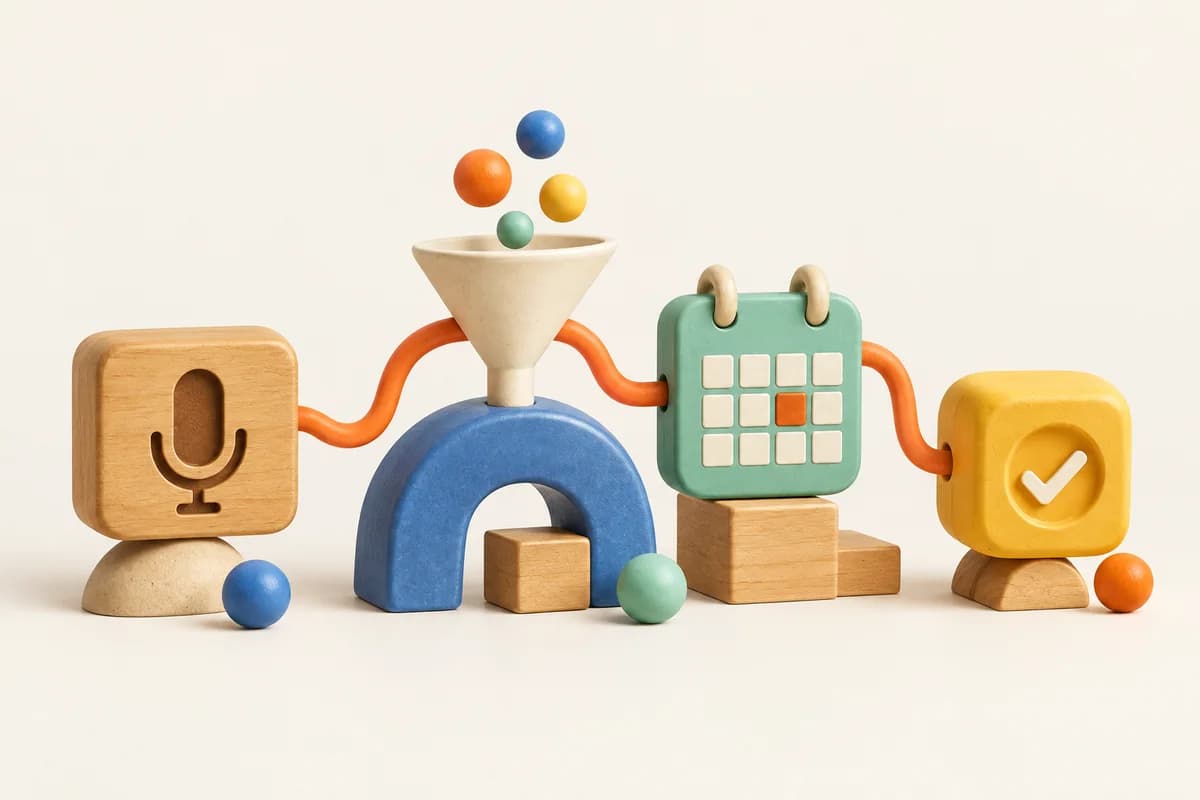 Sculptural microphone, calendar and confirmation connected by an orange cable